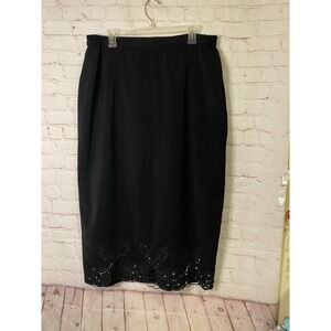 Vtg  Black Pencil Skirt Beaded Bottom Lined Holiday Formal 16 Knee length